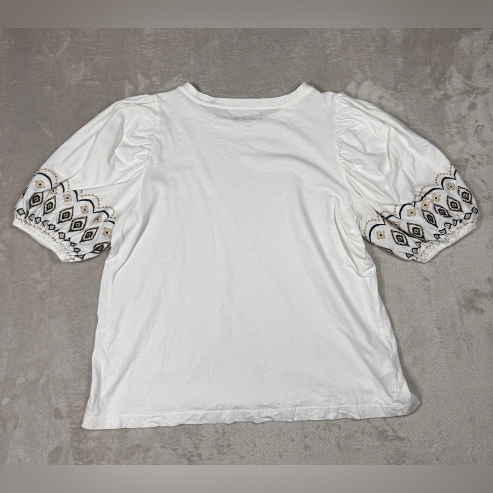 LOFT Embroidered Balloon Sleeve Top White 100% Cotton Lightweight Blouse Size MP - Picture 10 of 15